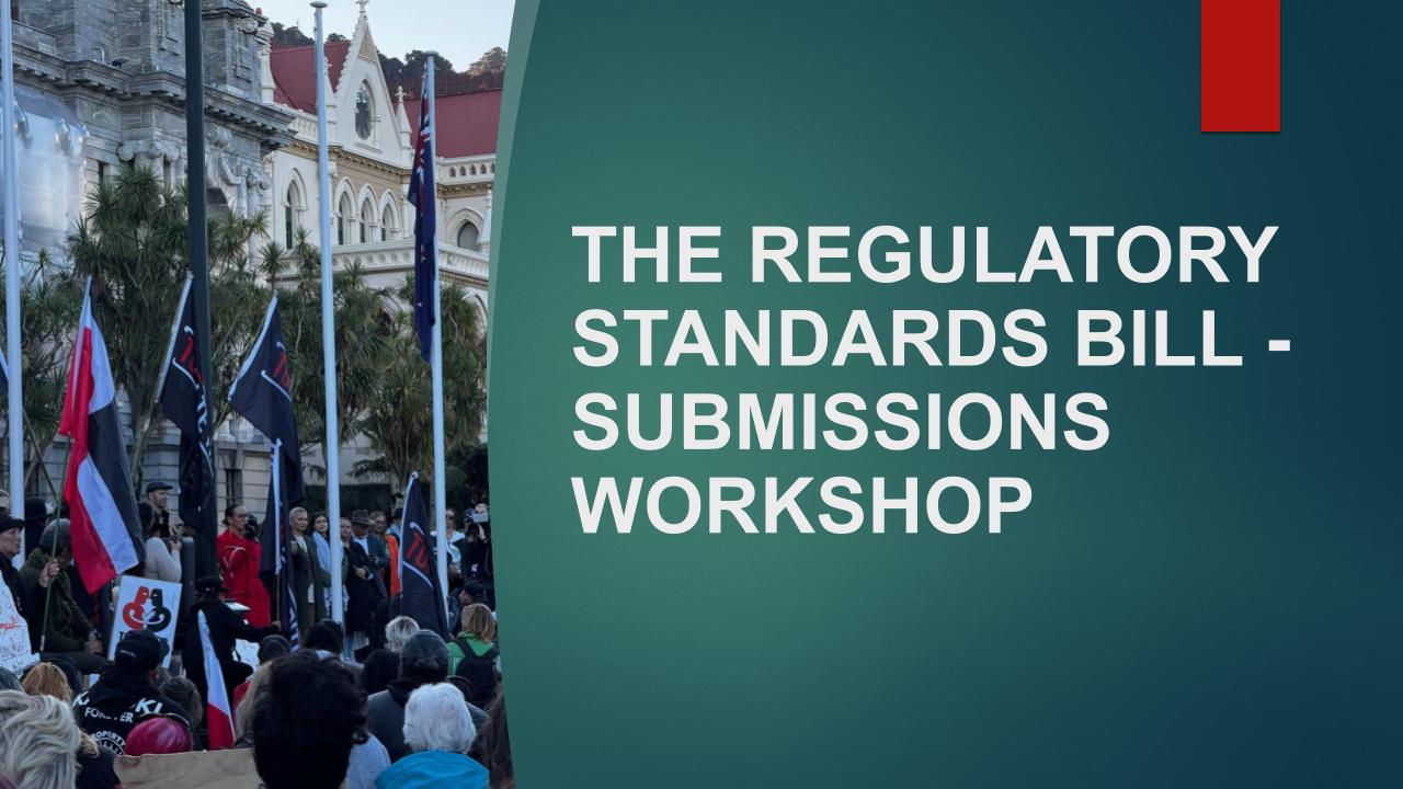 THE REGULATORY STANDARDS BILL SUBMISSIONS WORKSHOP SLIDE 1